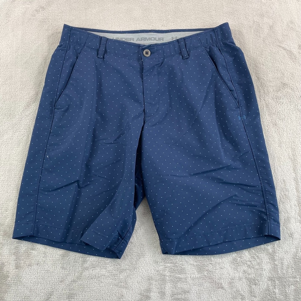 Under Armour UA Match Play Golf Shorts Men 32x10 (Tag 34) Navy Blue Dots Loose